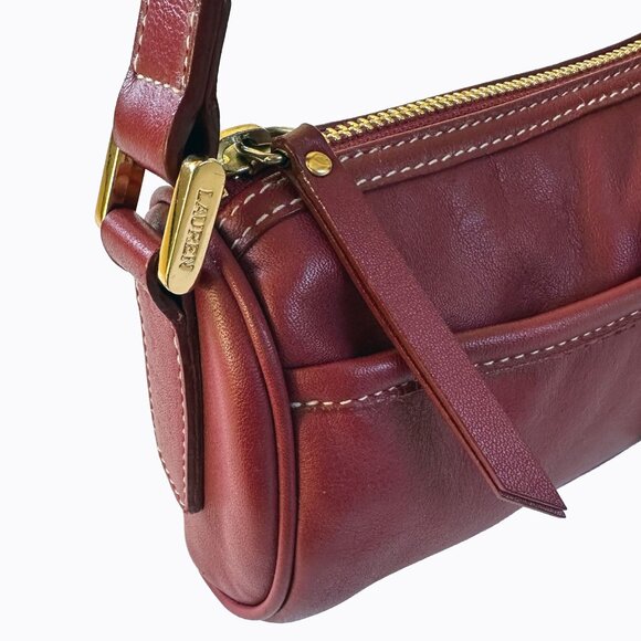 Vintage Lauren Ralph Lauren Baguette Bag Burgundy Red Leather Twist-Lock Y2K 90s - Picture 10 of 11